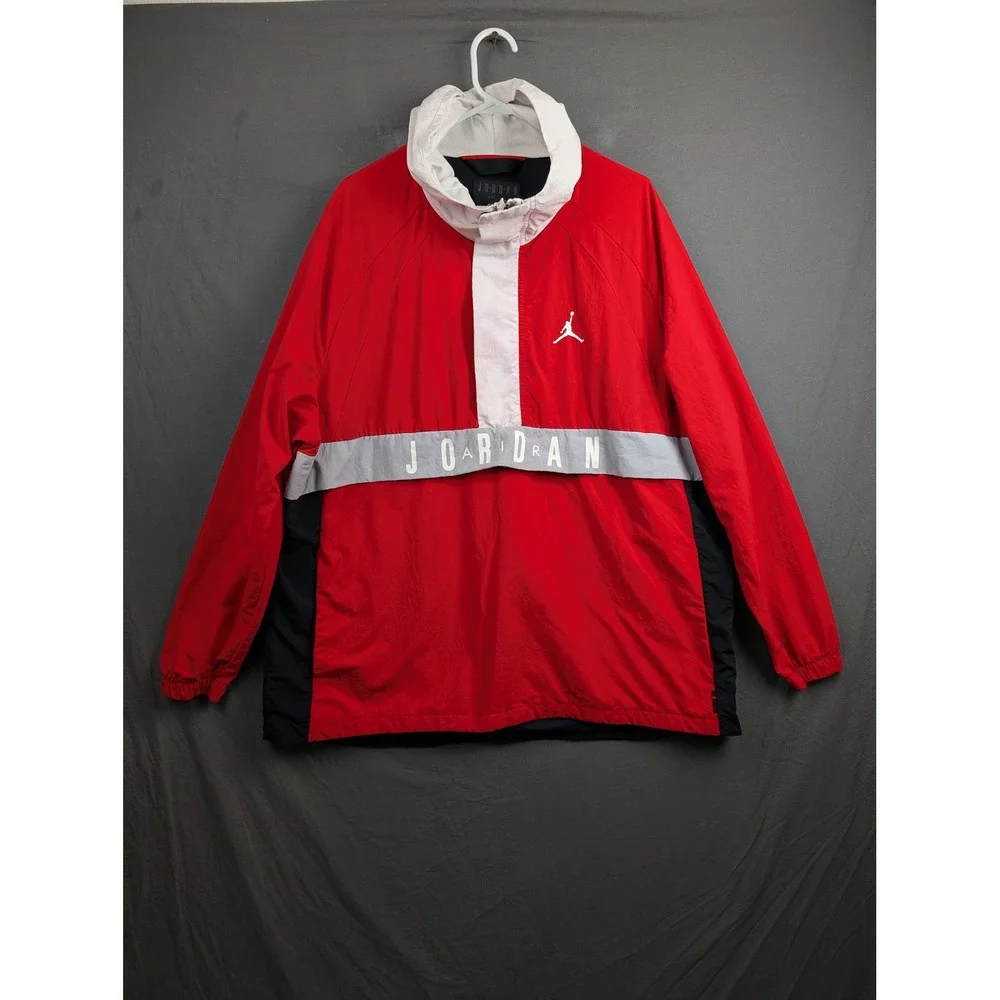 Jordan Mens Jumpman Air Anorak Windbreaker Jacket‎ Red White Black Large